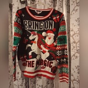 Ugly Christmas Sweater with Santa Riding A Unicorn  "Bring On The Magic"